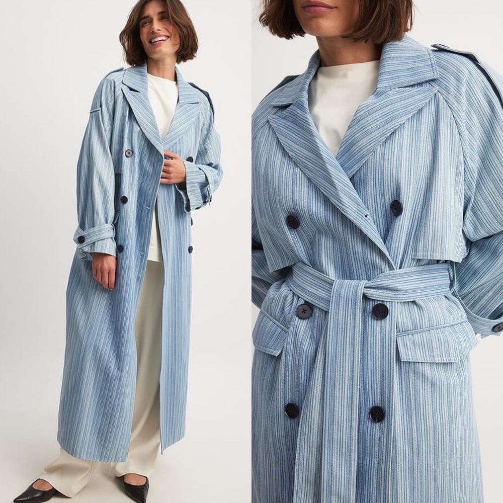 NA-KD - Oversized Belted Striped Cotton- Blend Trench Coat